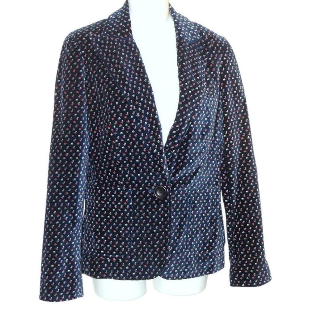 MARC JACOBS Navy Blue Floral Velveteen Blazer